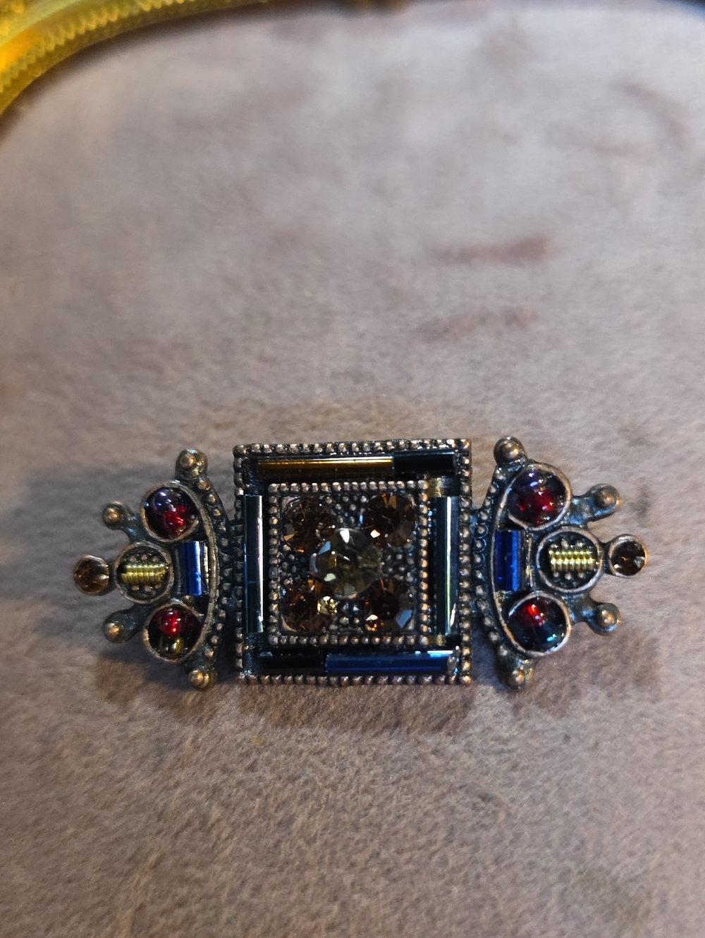 Vintage Art Deco Style Mosaic Rhinestone Bar Brooch Pin – Antique Bronze Tone